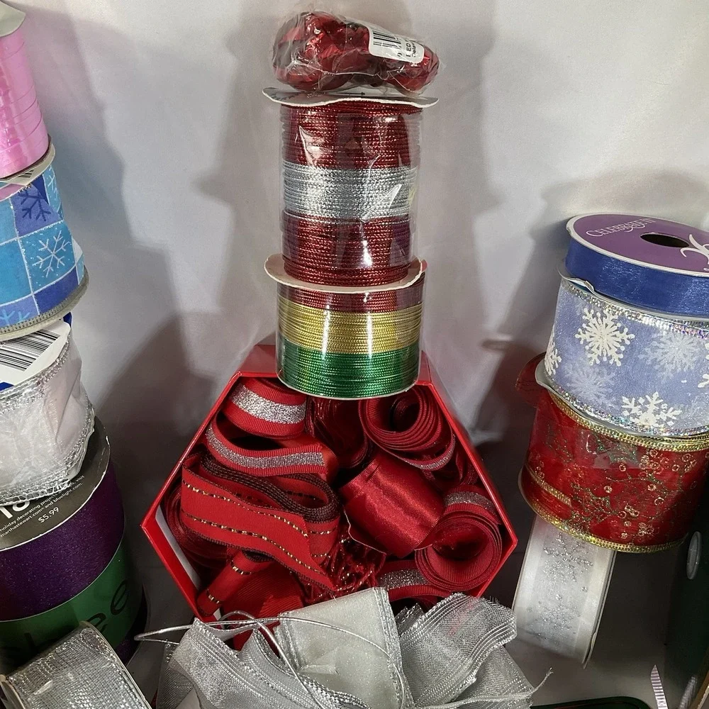 Large Ribbon Lot. Christmas Ribbon, Balloon Ribbon, Textured Ribbon All Colors
